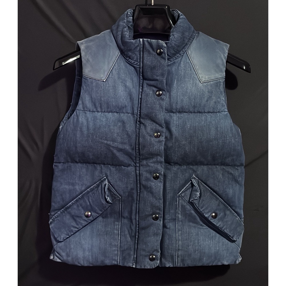 Size XS - Gap Denim Puffer Vest Blue Full Zip Snap Front Pockets Quilted